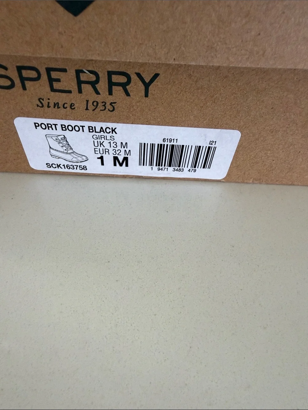 Sperry Kids Black Rain Boots with Pink Lining, Size 1